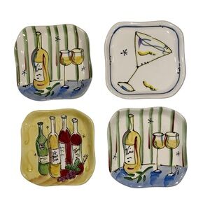 Groovy ✨ vintage set of 4 Julia Junkin cocktail 🍸 wine 🍷 5” plates gift